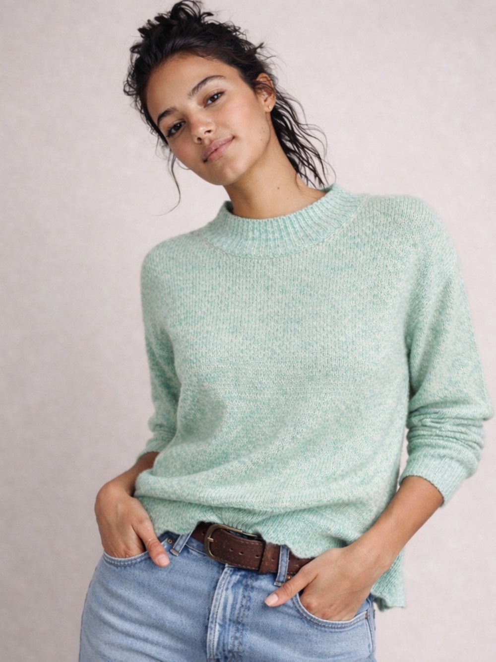 EDC by Esprit Mint Green Scalloped Hem Mock Neck Sweater M